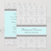 Blue Grau Damask Probe Dinner Party Einladung (Vorne/Hinten)