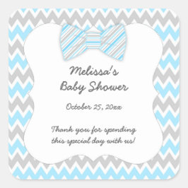 Blue Grau Zickzack Bogen Krawatte Baby Dusche Gefa Quadratischer Aufkleber