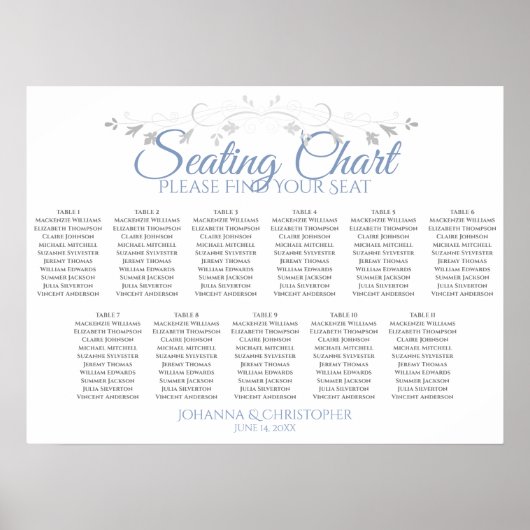 Blue Graue Chic 11 Tabelle Hochzeitssatellite Poster (Vorne)