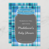 Blue Graue Mason Jar Custom Baby Dusche Einladunge Einladung (Vorne/Hinten)