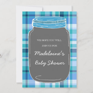 Blue Graue Mason Jar Custom Baby Dusche Einladunge Einladung