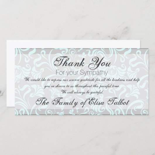 Blue Graues Blumenmuster Beileid Danke P-Karte