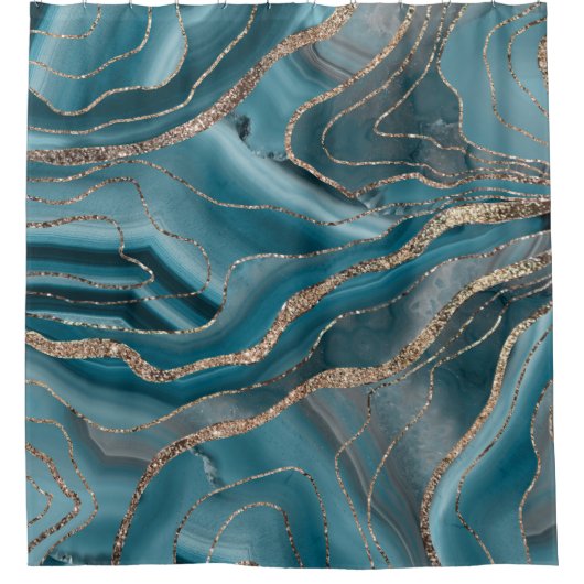 Blue Gray Agate Gold Glitzer Glam #1 Duschvorhang (Vorderseite)