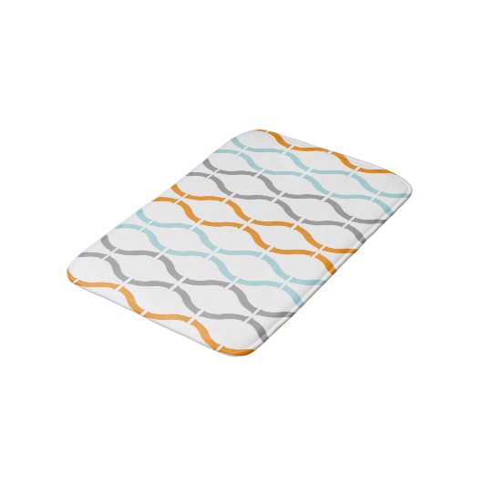 Blue, gray and orange funky stripes pattern badematte (Schrägansicht)