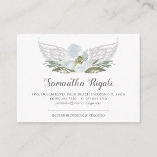 Blue Gray Angel Wings Floral Business Cards Begleitkarte