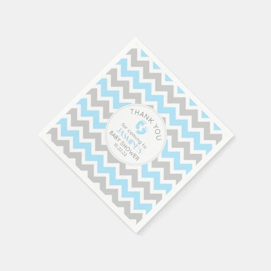 Blue Gray Baby Dusche Dekoration, moderne Zickzack Serviette (Ecke)