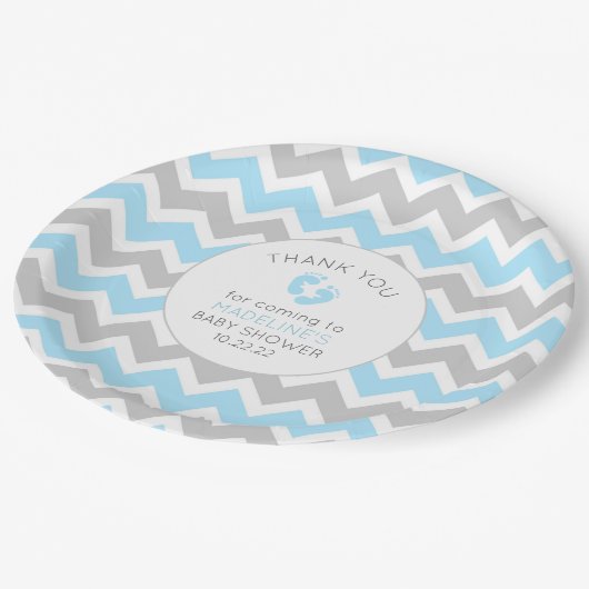 Blue Gray Baby Duschtisch, Papiertüte Pappteller (Schrägansicht)