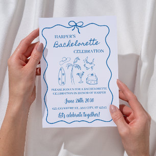 Blue & Gray Beach Bachelorette Wochenendreise Einladung