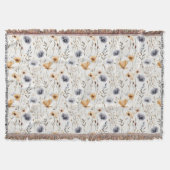Blue Gray Beige Brown White Boho Blume Botanisch Decke (Vorderseite)