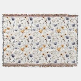 Blue Gray Beige Brown White Boho Blume Botanisch Decke