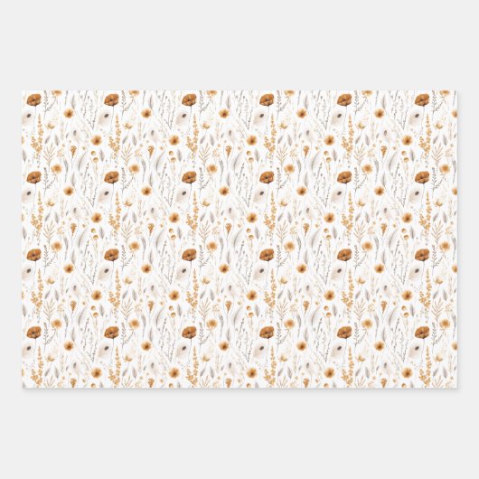 Blue Gray Beige Brown Wildblumen Boho Birthday Geschenkpapier Set (Vorderseite 2)