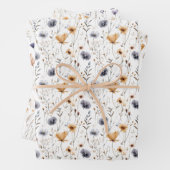 Blue Gray Beige Brown Wildblumen Boho Birthday Geschenkpapier Set (Beispiel)