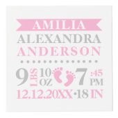 Blue Gray Birth Stats BABY Girl Keepake FOTO Würfel (Vorderseite)