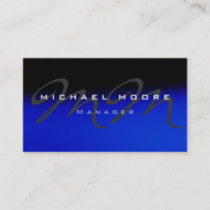 Blue Gray Black Unique Monogram Business Card Visitenkarte