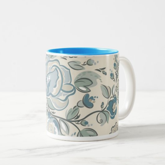 Blue Gray Blume Tasse (VorderseiteRechts)