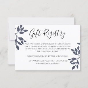 Blue Gray Botanical Glitzer Wedding Registry Card Einladung