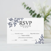 Blue Gray Botanical Glitzer Wedding RSVP Card Einladung (Stehend Vorderseite)