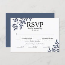 Blue Gray Botanical Glitzer Wedding RSVP Card