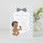 Blue Gray Bow Krawatte Ethnic Boy Baby Showdusche Einladung (Stehend Vorderseite)