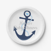 Blue Gray Boy Baby Shower Plate für den Anker