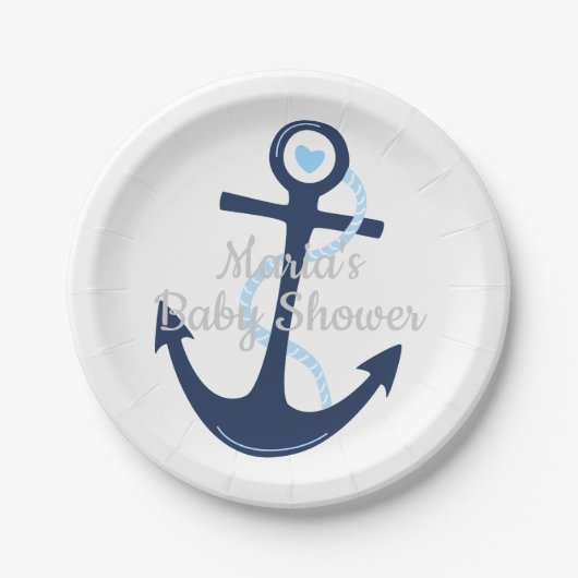 Blue Gray Boy Baby Shower Plate für den Anker Pappteller (Vorderseite)