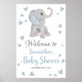 Blue Gray Boy Elephant Baby Dusche Begrüßungszeich Poster