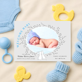 Blue Gray Bunny Baby Boy Birth Ankündigung