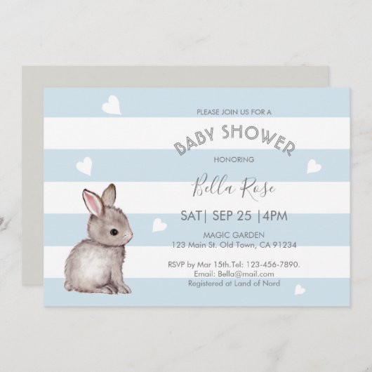 Blue Gray Bunny Baby Shower Einladungen (Vorne/Hinten)