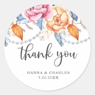 Blue Gray Burnt Orange Floral Vielen Dank Runder Aufkleber