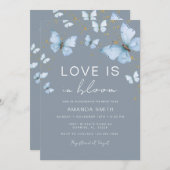 Blue Gray Butterfly Lieben im Bloom Brautparty Einladung (Vorne/Hinten)