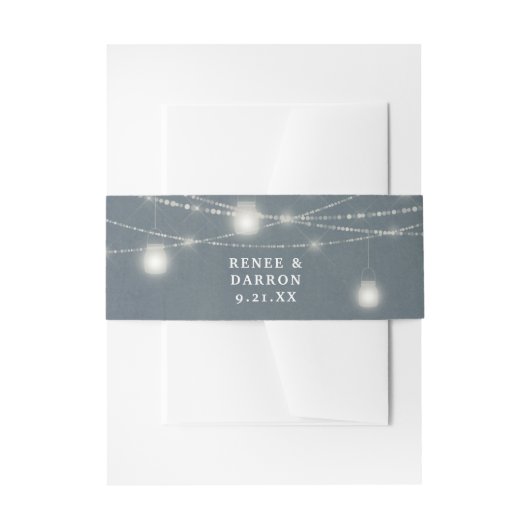 Blue Gray Chalkboard & Mason Jar String Lights Einladungsbanderole (Vorderseite Beispiel)