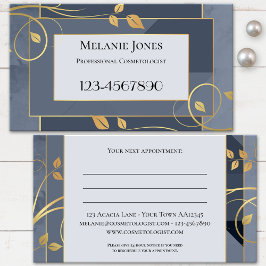 Blue Gray Chic Gold Blätter Terminkarte