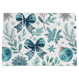 BLUE & GRAY CHRISTMAS BALLS & BOWS GROßE GESCHENKTÜTE