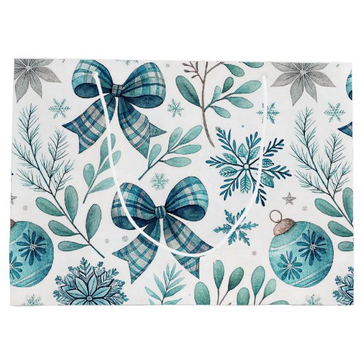 BLUE & GRAY CHRISTMAS BALLS & BOWS GROßE GESCHENKTÜTE (Rückseite)