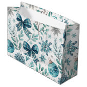 BLUE & GRAY CHRISTMAS BALLS & BOWS GROßE GESCHENKTÜTE (Vorderseite Schrägansicht)