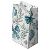 BLUE & GRAY CHRISTMAS BALLS & BOWS KLEINE GESCHENKTÜTE (Rückseite Schrägansicht)