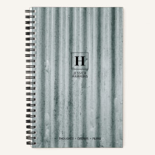 Blue Gray Corrugated Steel Classic Monogram Notizblock