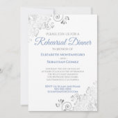 Blue & Gray Curls Hochzeitsessen Probe Einladung (Vorderseite)