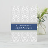Blue Gray Damask Bridal Lunch Einladungskarten (Stehend Vorderseite)