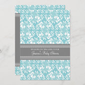 Blue Gray Damask Custom Baby Shower Einladungen (Vorne/Hinten)