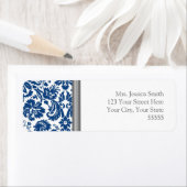 Blue Gray Damask Custom Rücksendeadressen-Aufklebe (Insitu)