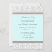 Blue Gray Damask Party Einladung zum 25. Jubiläum (Rückseite)