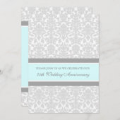 Blue Gray Damask Party Einladung zum 25. Jubiläum (Vorne/Hinten)