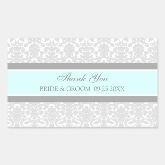 Blue Gray Damask Vielen Dank Gastgeschenk Hochzeit Rechteckiger Aufkleber (Vorderseite)