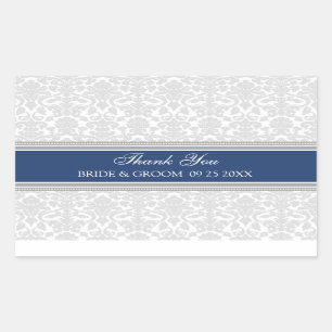 Blue Gray Damask Vielen Dank Gastgeschenk Hochzeit Rechteckiger Aufkleber