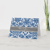 Blue Gray Damask Wedding Dankeschön Card Dankeskarte (Vorderseite)