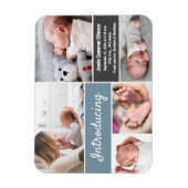 Blue gray Einführung Baby-Boy Foto Collage Magnet (Vertikal)