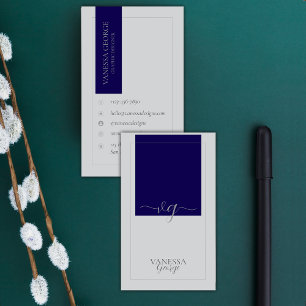 Blue Gray Elegant Niedlich Modernes Monogramm Cust Visitenkarte