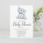 Blue Gray Elephant Baby Boy Dusche Einladung (Stehend Vorderseite)