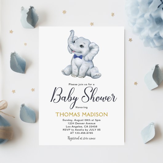 Blue Gray Elephant Baby Boy Dusche Einladung